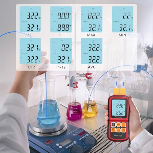Buy now Proster Digital Thermocouple Temperature Thermometer Dual Channel - with Two K-Type Thermocouple Probe, Backlight LCD Thermometer for K J T E R S N Type at indiglob india