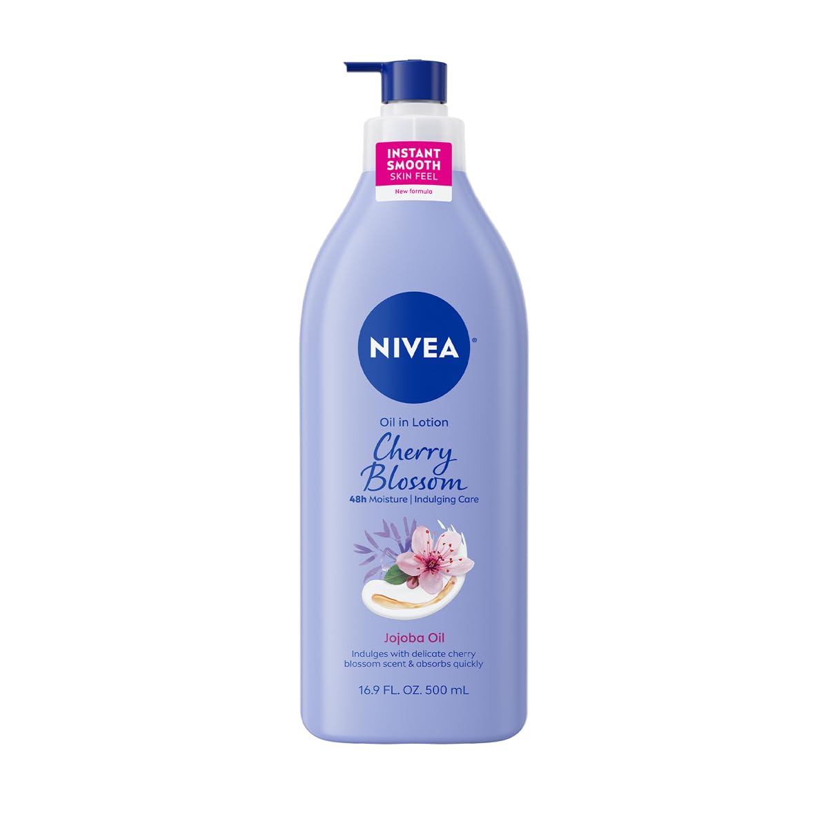 NIVEA Oil Infused Cherry Blossom and Jojoba Oil Body Lotion for Women, Fast-Absorbing and Non-Greasy Cherry Blossom Scented Lotion Moisturizes for 48 Hours, 16.9 Fl Oz Pump Bottle