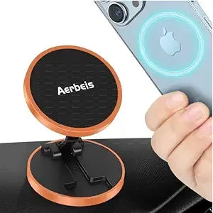 Magnetic Phone Holder for Car - Folding Car Phone Mount Adapter Dual Metal Magnetic Phone Holder Stand for Magsafe iPhone and All Android Smartphones