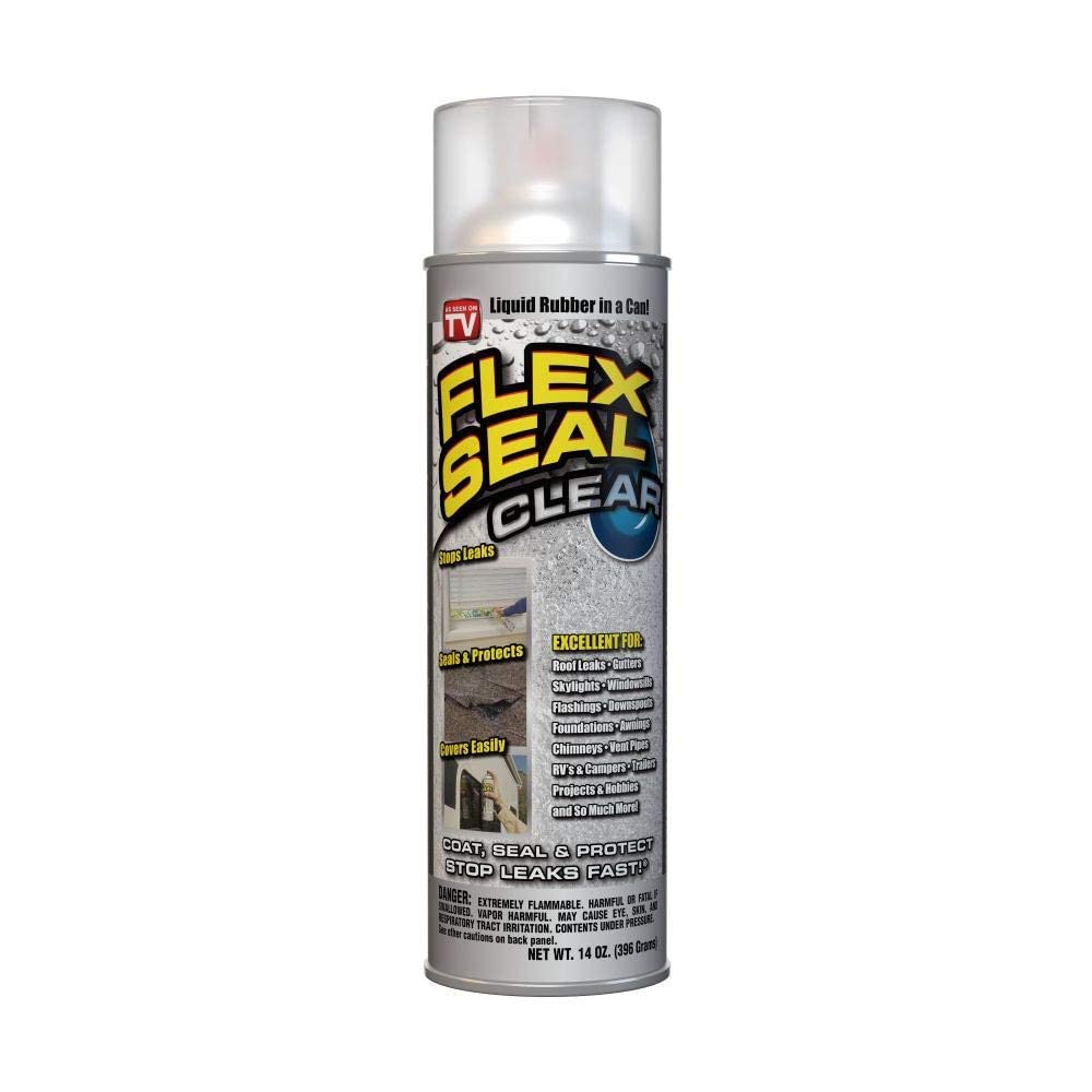 Buy now Flex Seal, 14 oz, Clear, Stop Leaks Instantly, Transparent Waterproof Rubber Spray On Sealant Coating, Perfect for Gutters, Wood, RV, Campers, Roof Repair, Skylights, Windows, and More at indiglob india