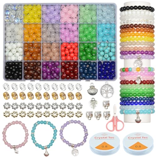 Buy now AIFNIY 570PCS Glass Beads for Jewelry Making 8mm Turquoise 24 Colors Crystal Beads Bracelet Making Kit Loose Round Gemstone Stone Spacer Chakra Energy Healing Beads Bulk DIY Crafts (Kit A) at indiglob india