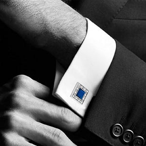 Blue Navy Crystal Square Cufflinks for Men Classical Cuff Links with Gift Box Elegant Style