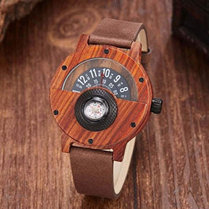 Men's Handmade Wooden Watches Mens Lightweight Analog Quartz Wood Mens Wrist Watch with Compass