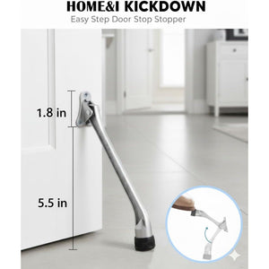 HOME&I Kickdown Door Stopper,7-Inch Door Holder Kick Door Kickstand Rubber Foot (Satin Nickel, 7 Inch x 2 Pack)