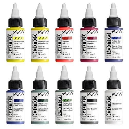 Buy now High Flow Acrylics by GOLDEN, High Flow Mixing Set, 10 Colors, Professional Acrylic Paint at indiglob india