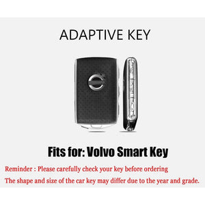 HIBEYO Alloy Leather Texture Car Key Fob Cover with Keychain fits Volvo XC90, XC60, XC40, S60, S90, V60, Polestar 1, T5 - 3 Button Black Smart Remote Car Key Holder