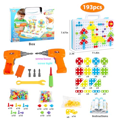 Buy now HAPTIME Design and Drill Toy, Building Toys for Kids Ages 3-8,STEM Toys for 3 4 5 6 Year Old,193 Pcs Electric Drill Toy,Magic Montessori Play Toolbox for Toddler Boys Girls Preschool at indiglob india