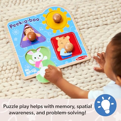 Buy now Melissa & Doug?? Ms. Rachelƒ?› Wooden Peek-a-Boo Jumbo Peg Puzzle, 4-Piece with Mirror, Toddler Toys for Boys and Girls Ages 1+ Years at indiglob india
