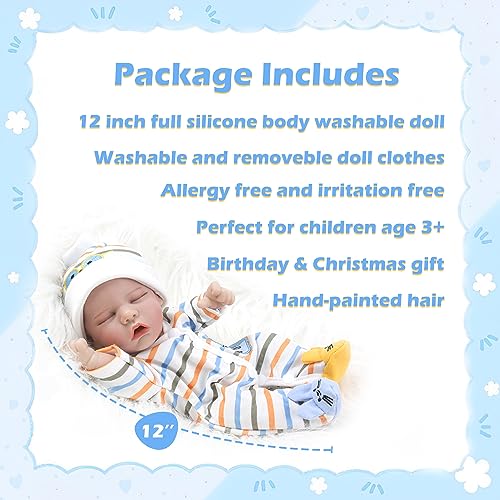 Buy now Lifelike Reborn Baby Dolls - 12 Inch Full Body Vinyl Realistic Baby Doll Sleeping Newborn Real Life Small Baby Doll for 3 + Year Old Kids at indiglob india