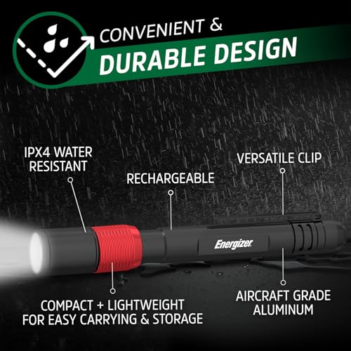 Buy now Energizer X-400 Pen light Flashlight Rechargeable, Bright Penlight IPX4 Water-Resistant, Lightweight and Durable, Rechargeable Flashlight, USB Charging Cable Included at indiglob india