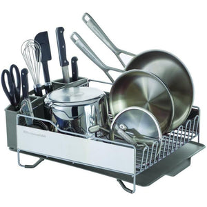KitchenAid Large Capacity Full Size Rust Resistant Dish Rack with Angled Drain Board and Removable Flatware Caddy, Light Grey