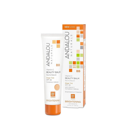 Andalou Naturals Vitamin C BB Beauty Balm Sheer Tint SPF 30 - 2-in-1 BB Cream & Mineral Sunscreen for Face - With Non-Nano Zinc Oxide Skin Protection - 2 fl oz