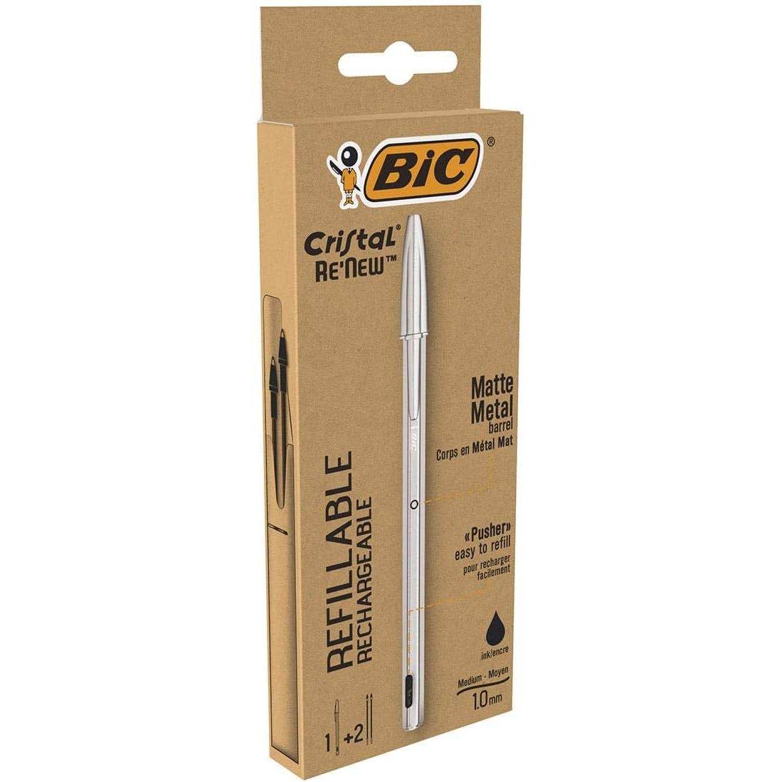 BIC Cristal ReNew Re-Fillable Pen and 2 Refills, Black Single Pack,501036 - My Store