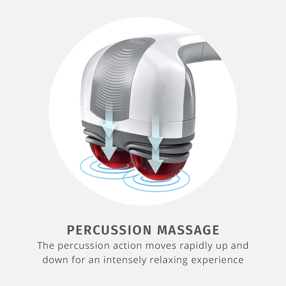 Buy now Homedics Back Massager - Heated Automatic Percussion Back, Body and Neck Massager with Dual Pivoting Heads, Interchangeable Nodes, for Shoulders, Legs and Feet, White at indiglob india