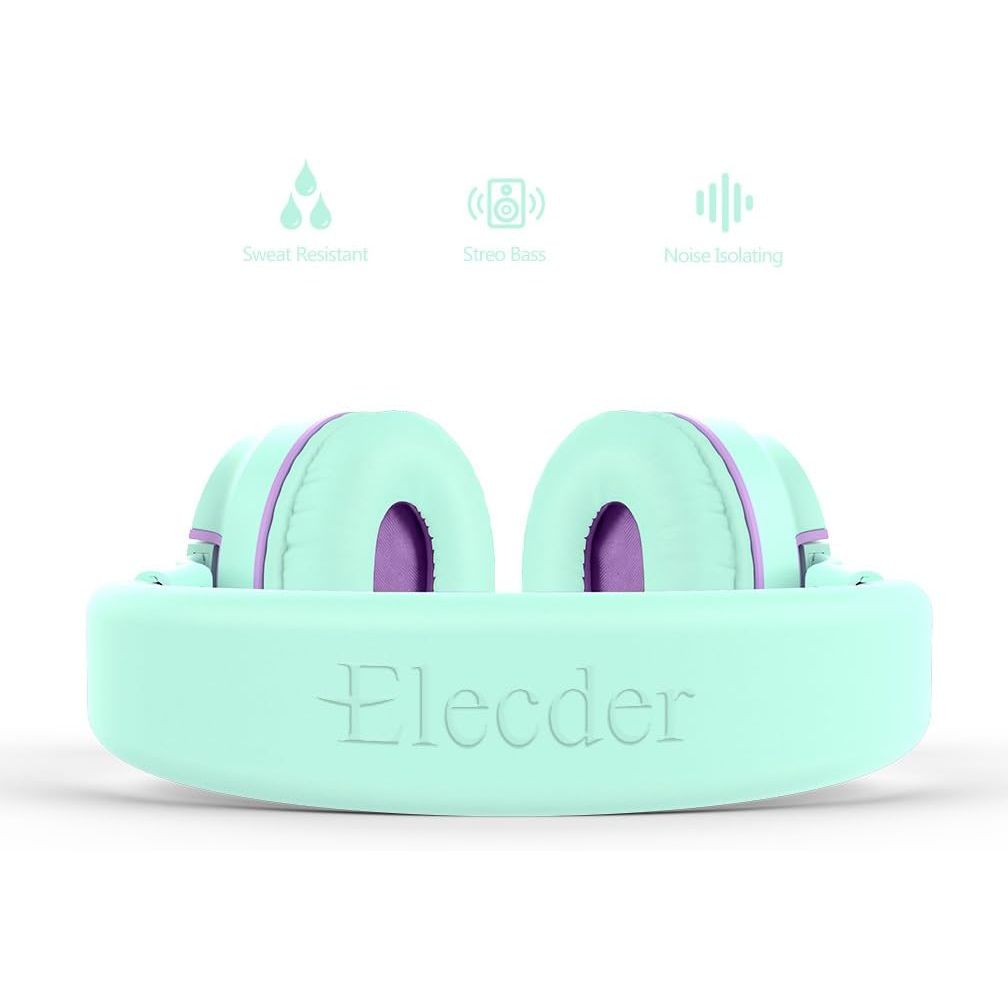 Buy now ELECDER i36 Kids Headphones Children Girls Boys Teens Foldable Adjustable On Ear Headphones 3.5mm Jack Compatible Cellphones Computer Kindle MP3/4 School Tablet Green/Purple at indiglob india