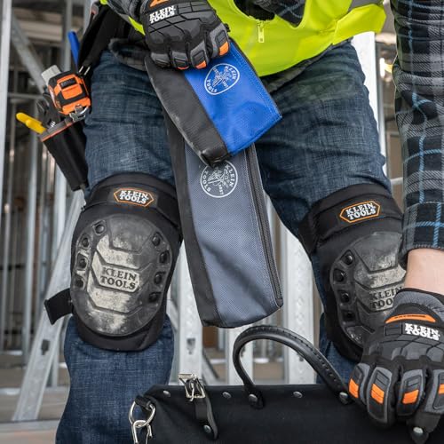 Buy now Klein Tools 55559 Stand-Up Zipper Bag Tool Pouch with Carabiners, 7-Inch Blue and 14-Inch Gray Utility Bags with Reinforced Bottom, 2-Pack at indiglob india