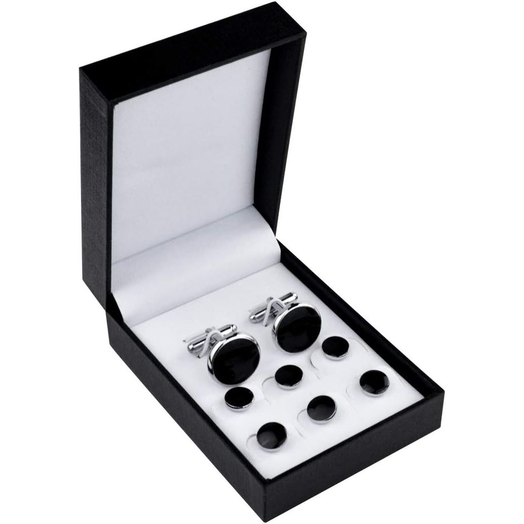 Tuxedo Studs and Cufflinks Set, Mens Cufflinks and Cuff Studs Set Cuff Links Stainless Steel Tux Buttons with Box for Tuxedo Shirts Wedding Business Gift