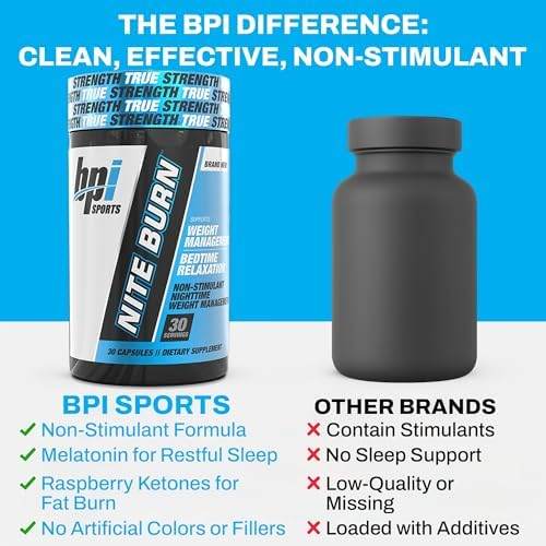 BPI Sports Nite Burn Fat Burner for Women & Men - Bed Time Fat Burner & Sleep Support – Nighttime Relaxation & Metabolism Booster – Keto Friendly, Weight Loss – 30 Servings – 640mg, Capsules - My Store