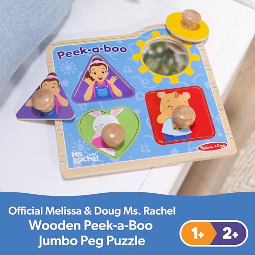 Buy now Melissa & Doug?? Ms. Rachelƒ?› Wooden Peek-a-Boo Jumbo Peg Puzzle, 4-Piece with Mirror, Toddler Toys for Boys and Girls Ages 1+ Years at indiglob india