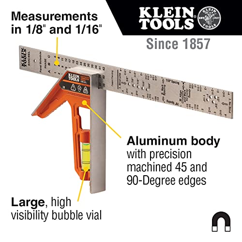 Buy now Klein Tools 935CSEL Combination Square Ruler for Electricians and Carpenters, Stainless Steel Double Sided Ruler, Bubble Level, Magnetic at indiglob india