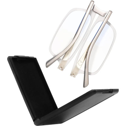 SKYOAK Evolved Folding Reading Glasses For Women Men Blue Light Blocking Anti UV Eyestrain Foldable Portable Compact Readers with Flat Hard Case Pocket Computer glasses 1.5 BLACK