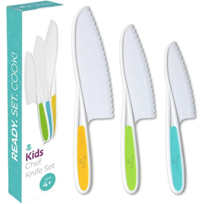 Tovla Jr. Kid Safe Knife Set for Real Cooking | 3-Piece Toddler Kitchen Knives | Montessori & STEM Cooking Tools Ages 4–12 | BPA-Free, Dishwasher-Safe | Christmas, Birthday & Stocking Stuffer Gift