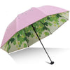 Green Tree Leaf Folding Travel Sun Umbrella Sunblock UV Protection UPF 50+ Rain Resistant Compact Size Parasol Fold into Purse - Pink