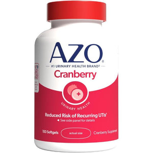 AZO Cranberry Supplement, Made with Concentrated Whole Fruit Cranberry Powder to Help Cleanse and Protect the Urinary Tract*, Sugar Free Cranberry Pills, Non-GMO, 100 Softgels