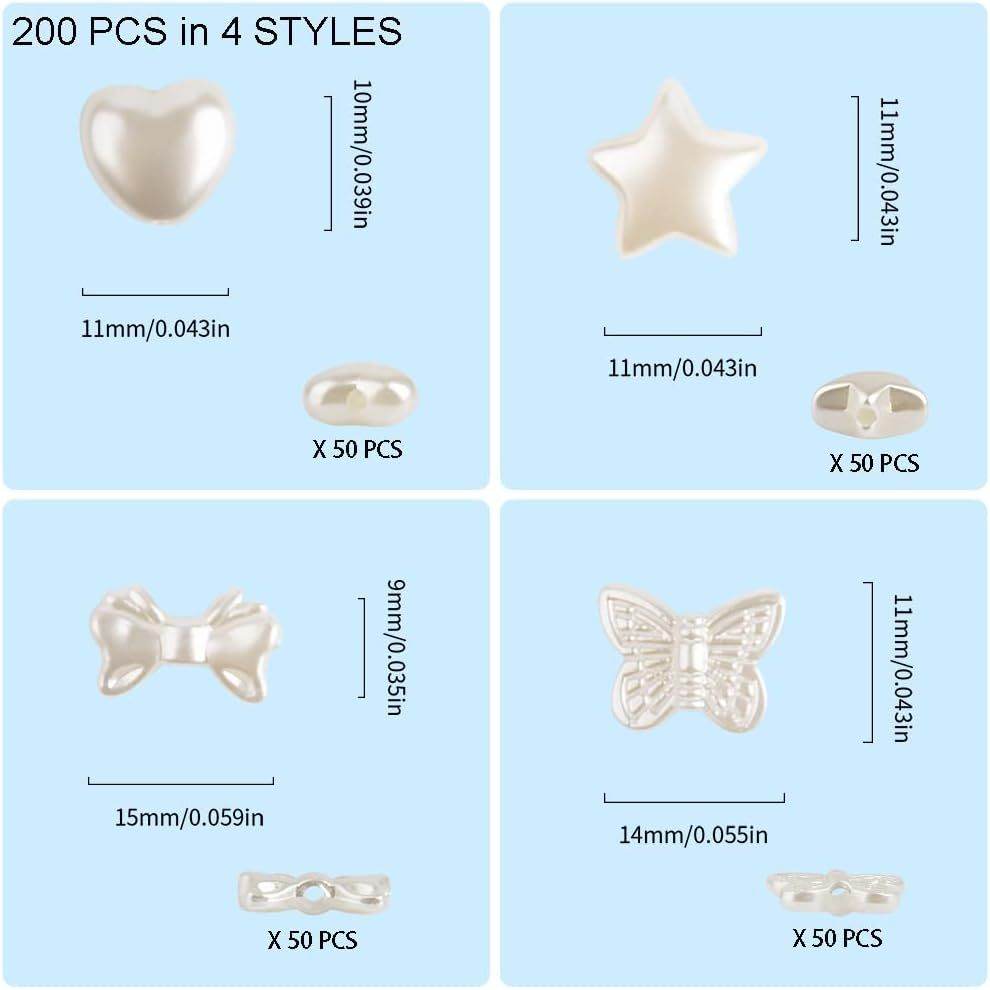 200 PCs ABS Imitation Pearl Beads - 10mm White Butterfly Star Heart Bowknot Beads - Aesthetic Beads for Jewelry Making Bracelets Necklace - My Store