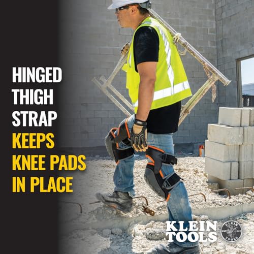 Buy now Klein Tools 60491 Hinged Knee Pads, Heavy Duty Gel Foam Protective Knee Pads with Quick-Fasten Buckle and Thigh Strap, Black at indiglob india