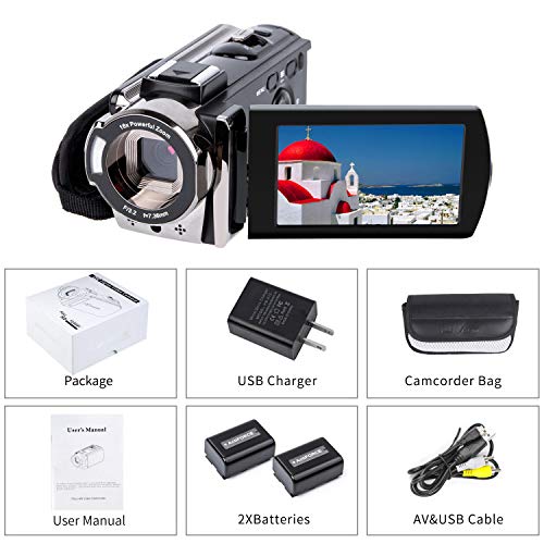 Buy now Video Camera Camcorder Digital Camera Recorder Full HD 1080P 15FPS 24MP 3.0 Inch 270 Degree Rotation LCD 16X Zoom Camcorder with 2 Batteries(604s) at indiglob india