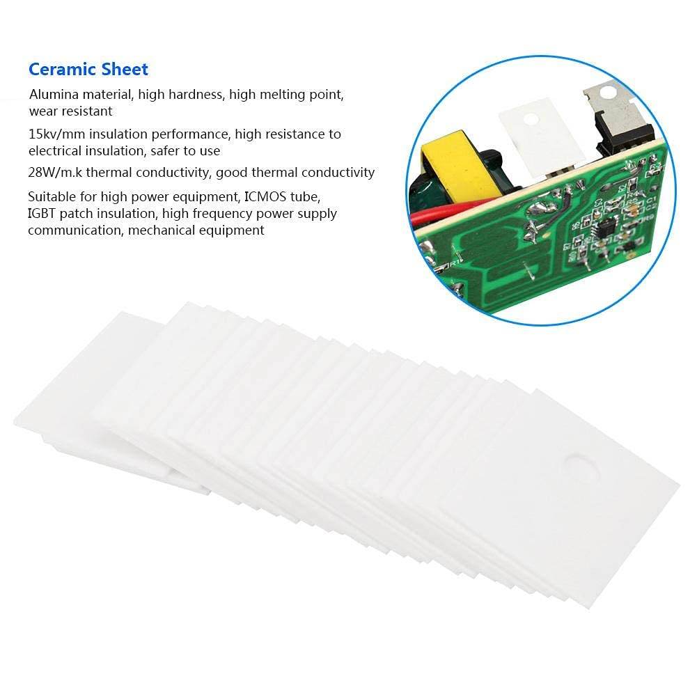 100 Pcs TO-247 17 x 22 x 1mm Alumina Ceramic Insulating Sheet High Hardness Excellent Wear MOS Transistor IGBT Cooling Pad with 3.7mm Hole - My Store
