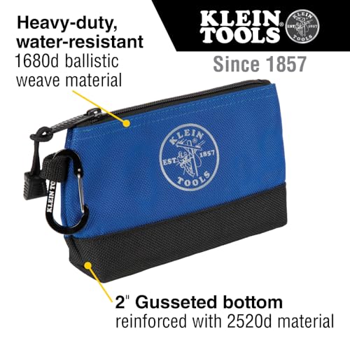 Buy now Klein Tools 55559 Stand-Up Zipper Bag Tool Pouch with Carabiners, 7-Inch Blue and 14-Inch Gray Utility Bags with Reinforced Bottom, 2-Pack at indiglob india
