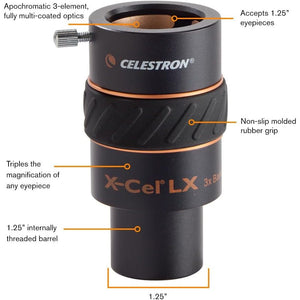 Celestron 1.25 Inch X-Cel LX 3X Barlow Lens, Black