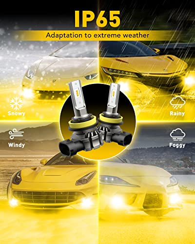 Buy now AUXITO H11/H8/H16 LED Fog Light Bulbs or DRL, 6000 Lumens 3000K Amber Yellow Light, 300% Brightness, CSP LED Chips Fog Lamps Replacement for Cars, Play and Plug (Pack of 2) at indiglob india