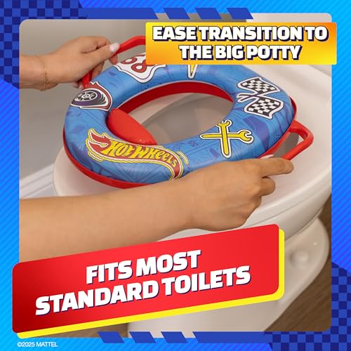 Buy now Hot Wheels Soft Potty Training Seat for Toilet with Storage Hook, Non-Slip Potty Ring with Splash Guard, Built-in Handles for Toddlers at indiglob india