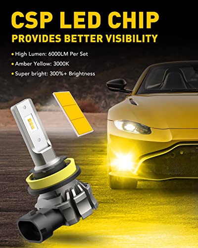 Buy now AUXITO H11/H8/H16 LED Fog Light Bulbs or DRL, 6000 Lumens 3000K Amber Yellow Light, 300% Brightness, CSP LED Chips Fog Lamps Replacement for Cars, Play and Plug (Pack of 2) at indiglob india