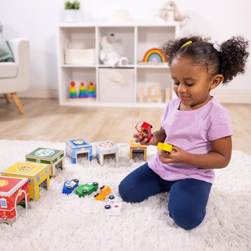 Buy now Melissa & Doug Nesting and Sorting Blocks - 6 Buildings, 6 Wooden Vehicles - FSC Certified at indiglob india