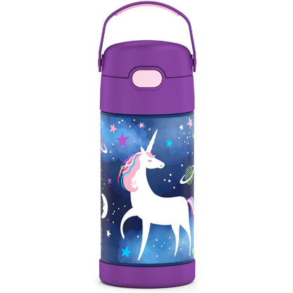 THERMOS FUNTAINER Water Bottle with Straw - 12 Ounce - Kids Stainless Steel Vacuum Insulated Water Bottle with Lid, Space Unicorn