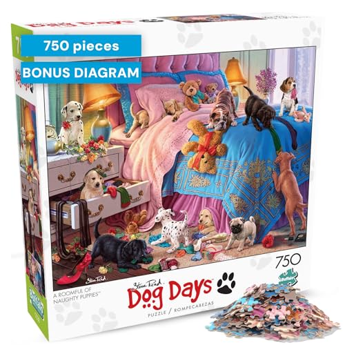 Buy now Buffalo Games - A Roomful of Naughty Puppies - Steve Read - 750 Piece Jigsaw Puzzle for Adults - Dog Lovers - Cute Puppy Puzzle with Bonus Poster - Finished Size 24.00 x 18.00 - Made in USA at indiglob india