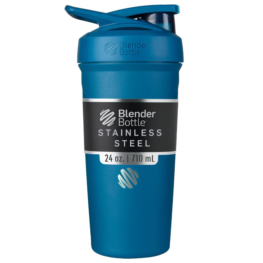 Buy now BlenderBottle Strada Shaker Cup Insulated Stainless Steel Water Bottle with Wire Whisk, 24-Ounce, Black Flip Blue at indiglob india