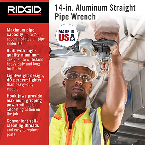 Buy now RIDGID 31095 Model 814 Aluminum Straight 14" Plumbing Pipe Wrench, Silver, Made in the USA at indiglob india