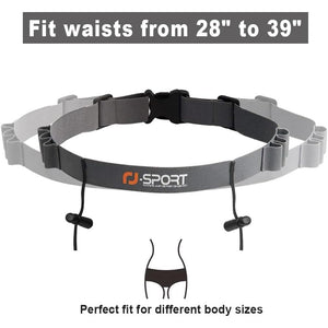RJ-Sport Race Number Belt - Triathlon Race Belt Bib Holder with 6 Energy Gel Loops for Triathalon, Marathon, Running and Cycling