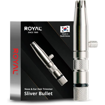 ROYAL [Made in Korea] Premium Manual Nose Hair Trimmer for Men Silver Bullet, Battery-Free, Stainless Steel Rotary Blade Grooming Tool, Waterproof, Safe & Painless with Patented Mechanism, ET-3