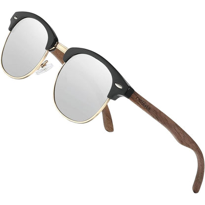 KINGSEVEN Wooden Semi-Rimless Polarized Sunglasses Mens & Womens Eyewear Classic Retro Vintage Design N5516