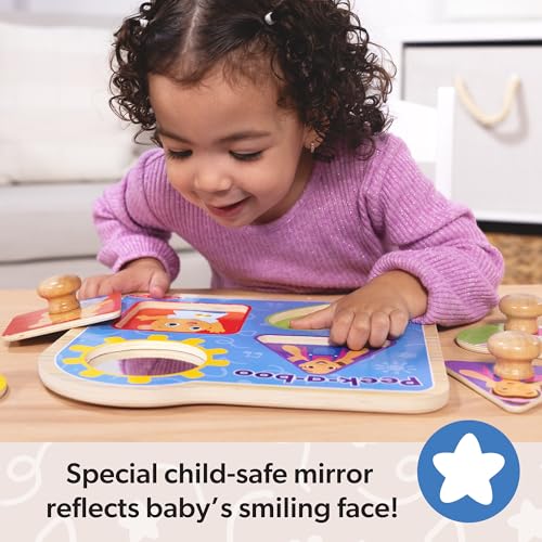 Buy now Melissa & Doug?? Ms. Rachelƒ?› Wooden Peek-a-Boo Jumbo Peg Puzzle, 4-Piece with Mirror, Toddler Toys for Boys and Girls Ages 1+ Years at indiglob india
