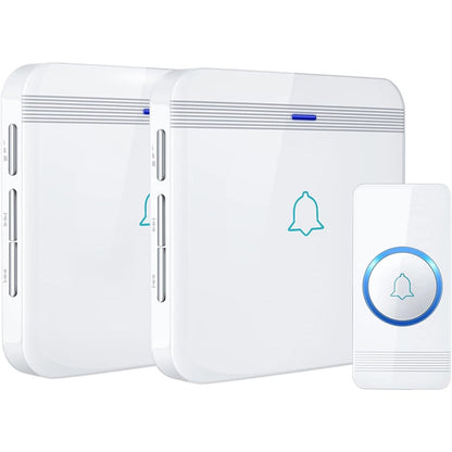 AVANTEK Wireless Doorbell, D-3B Waterproof Door Chime Kit Operating at over 1300 Feet with 2 Plug-In Receivers, 52 Melodies, CD Quality Sound and LED Flash