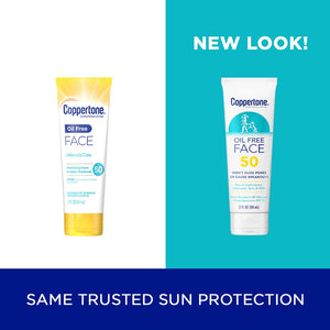Coppertone Oil Free Sunscreen for Face SPF 50, Face Sunscreen Lotion, Travel Size, 3 Fl Oz Tube