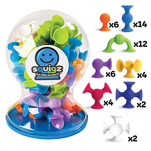 Buy now Fat Brain Toys Squigz Deluxe Set - 50-Piece Suction Construction Toys, Suction Bath Toys, Sensory Toys for Kids 3 and Up at indiglob india