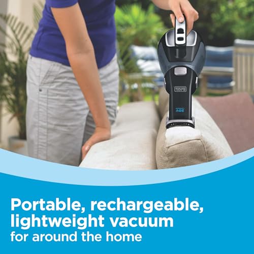 Buy now BLACK+DECKER dustbuster 20V Hand Vacuum Cordless Rechargeable, Car Vacuum Portable, Powerful Suction AdvancedClean Hand Vac with Extendible Crevice Tool, Flip-Up Brush and Charging Base (BDH2000L) at indiglob india